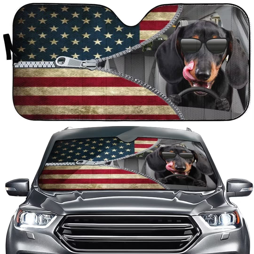 MEDU Dog Driving Auto Windshield Sun Shade, Funny Dog Front Windshield Auto Sunshade Foldable Visor Shield for Car SUV Truck