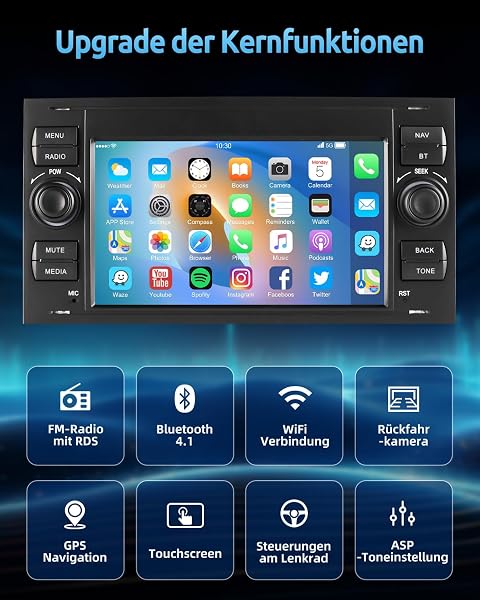 ESSGOO 2+64G Wireless Autoradio Android 14 Car Radio mit Carplay und Android Auto Für Ford Fiesta Galaxy Transit Connect MK7 Focus Fusion Kuga S/C-Max, 7 Zoll Touchscreen mit Bluetooth FM USB GPS - 2
