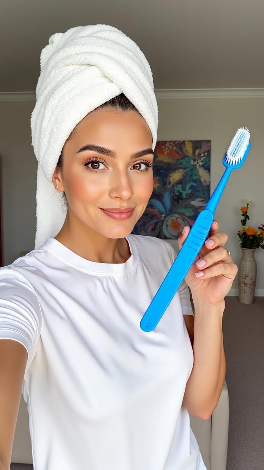 2pcs Bath Brush with Bristles Cute Innovative Toothbrush Like Design, Long Handle Shower Brush for Exfoliating Back, Body, and Feet, Bath and Shower Scrubber