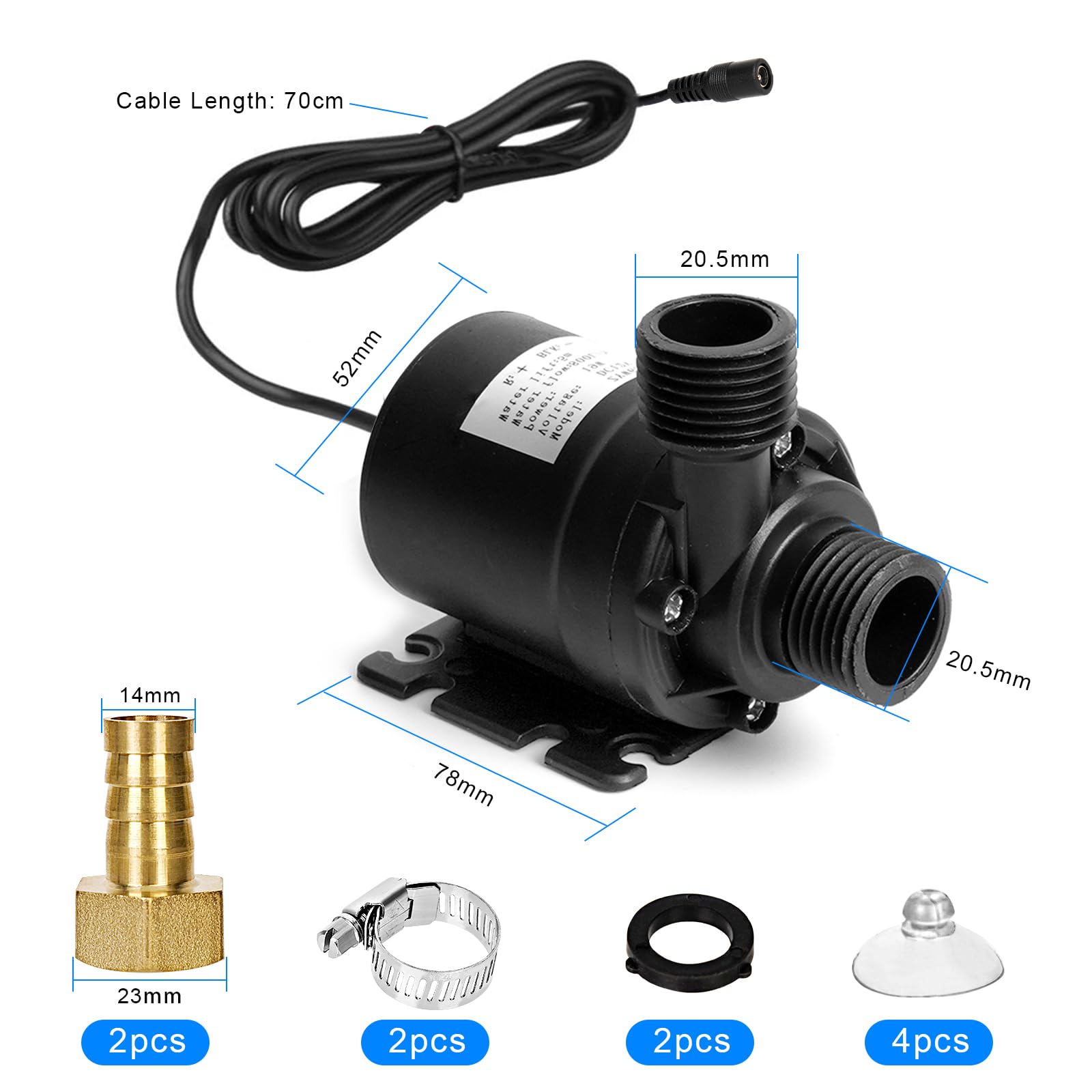 Pompe à Eau Submersible 19W, DC 12V, Pompe à Eau Ultra Silencieuse, 800 L/H, Pompe de Bassin Submersible, Métal, Classique, pour Bassin, Fontaine de Jardin, Aquarium