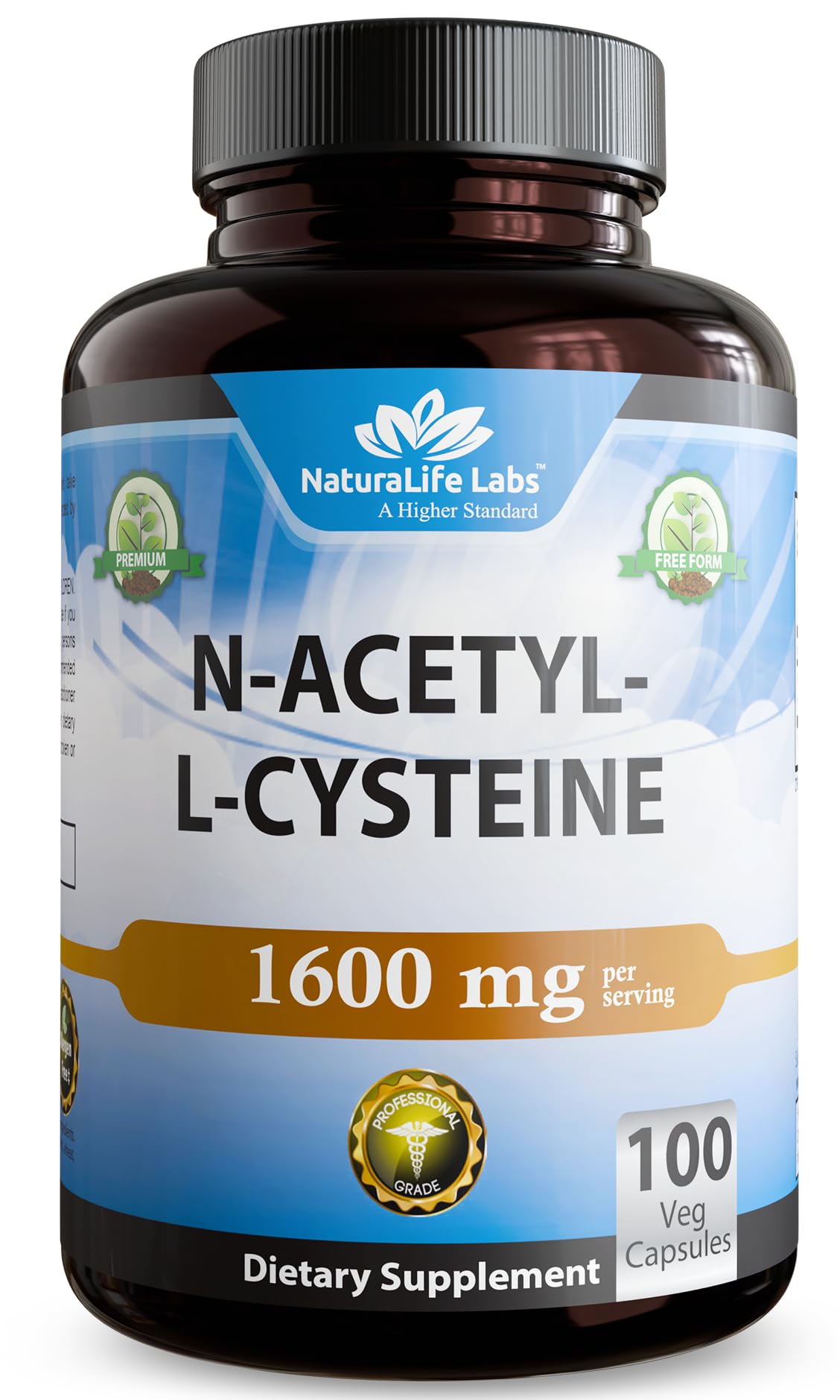 NaturaLife Labs N-Acetyl-L-Cysteine (NAC) 1600 mg – 100 Capsules, Non-GMO & Gluten-Free