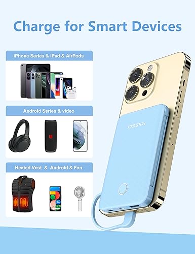 Miniatura 3 de Banco de energía ultra delgado de 6000 mAh, batería externa de 3 salidas compatible con iPhone, Samsung, Google, color azul