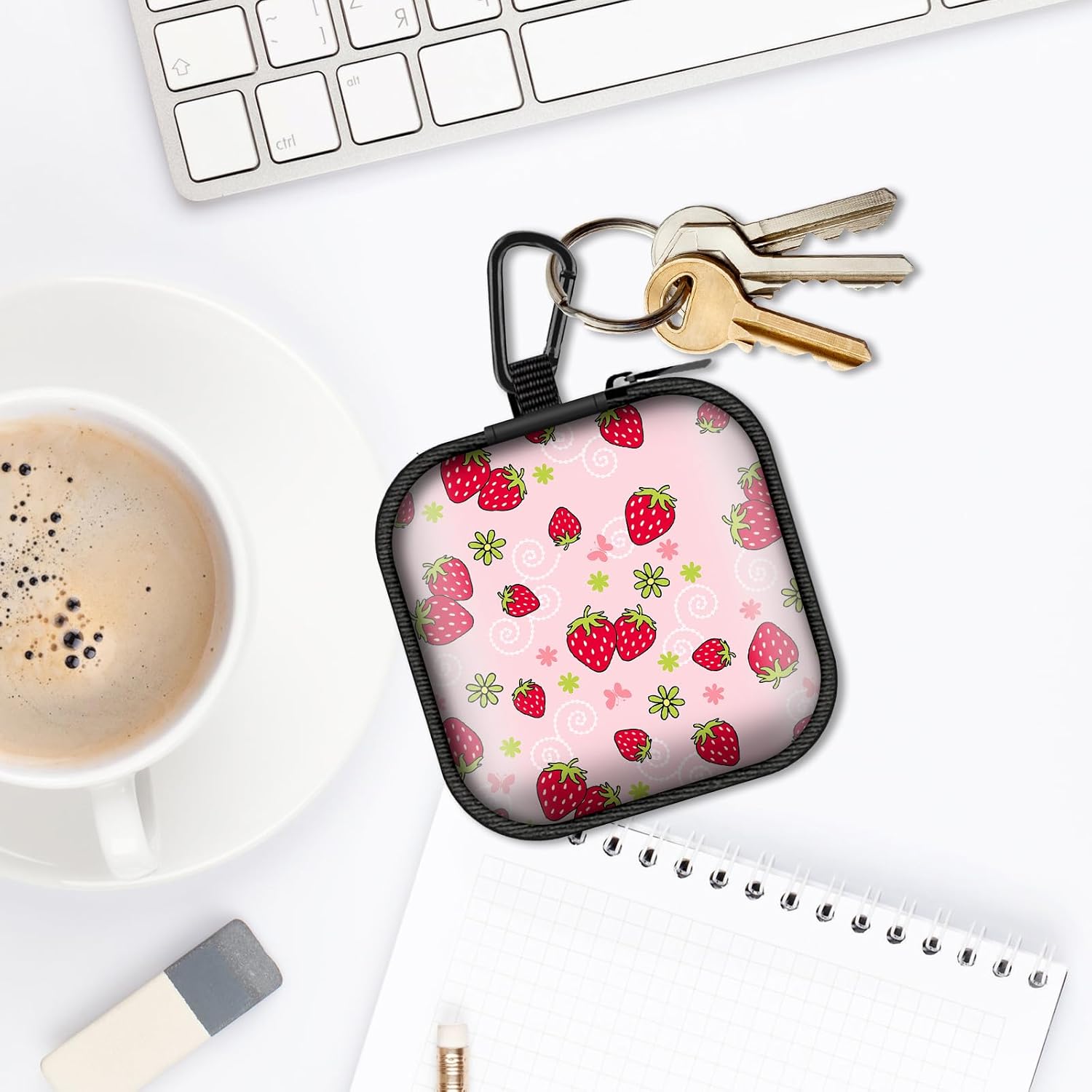 Square Data Cable Earbud Charger Coin Storage Bag Shockproof and Drop-Proof EVA Material Compatible with AirPod(Cute Strawberry) - Image 5