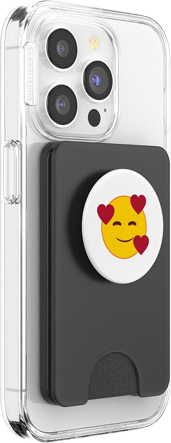 Official Emoji Floating Hearts Yellow Smile Face PopSockets PopWallet for MagSafe