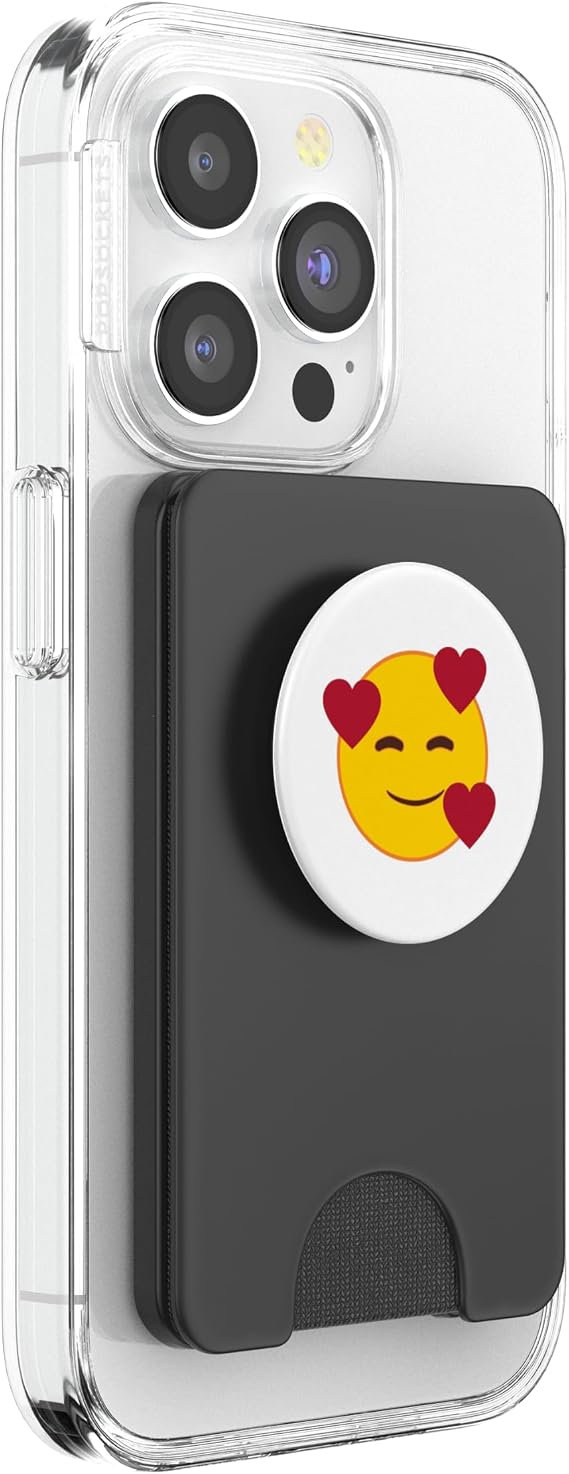 Official Emoji Floating Hearts Yellow Smile Face PopSockets PopWallet for MagSafe