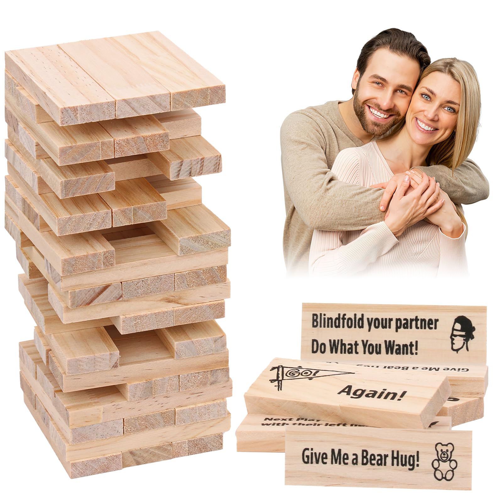 GCNWW 48pcs Wooden Tumbling Tower Game, Relaxed Indoor Party Entertainment, Practical Valentine'S Day Gifts