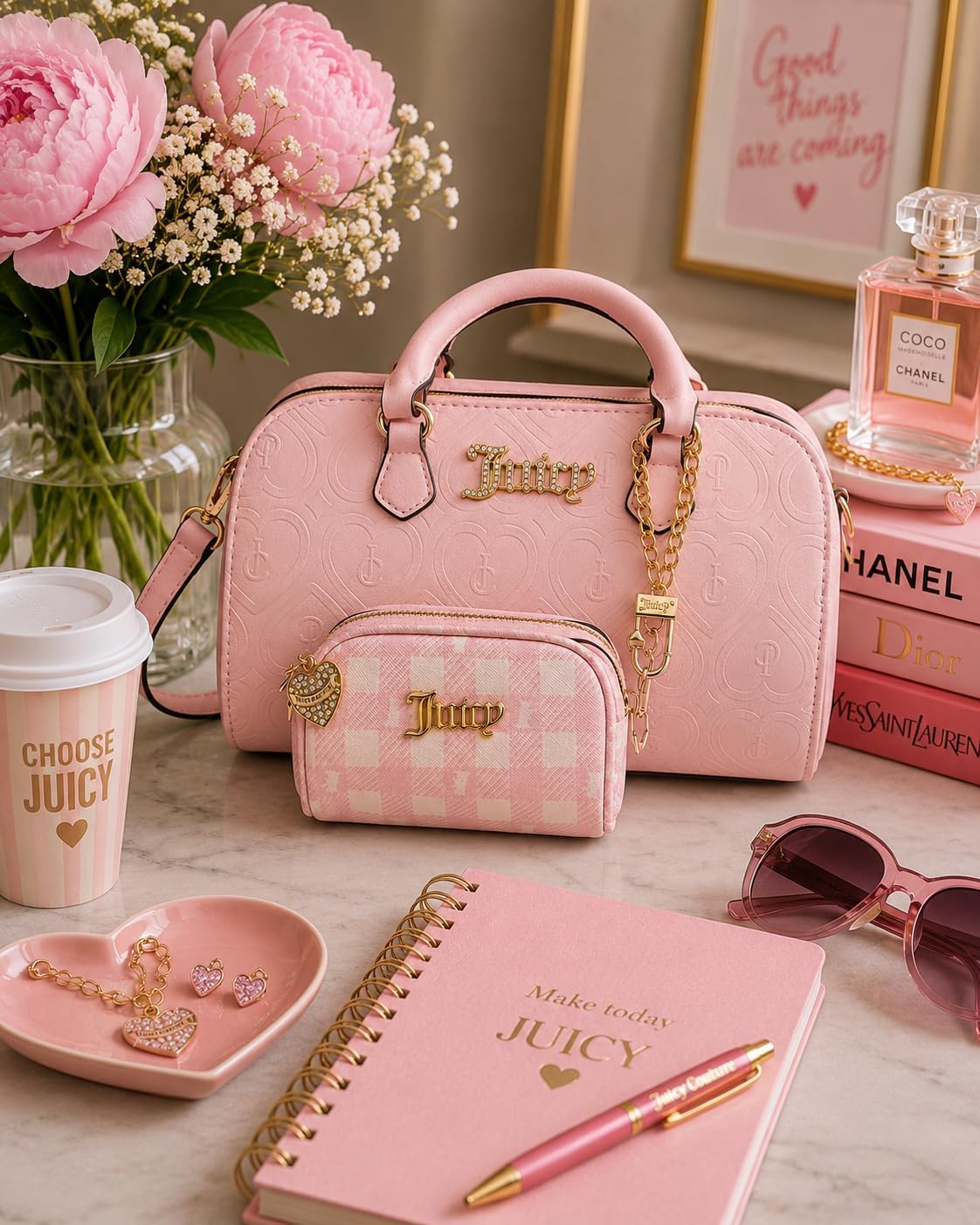 Juicy Couture Magic n Spark Satchel, 6" H x 10" W x 5" D, with Mini Pouch