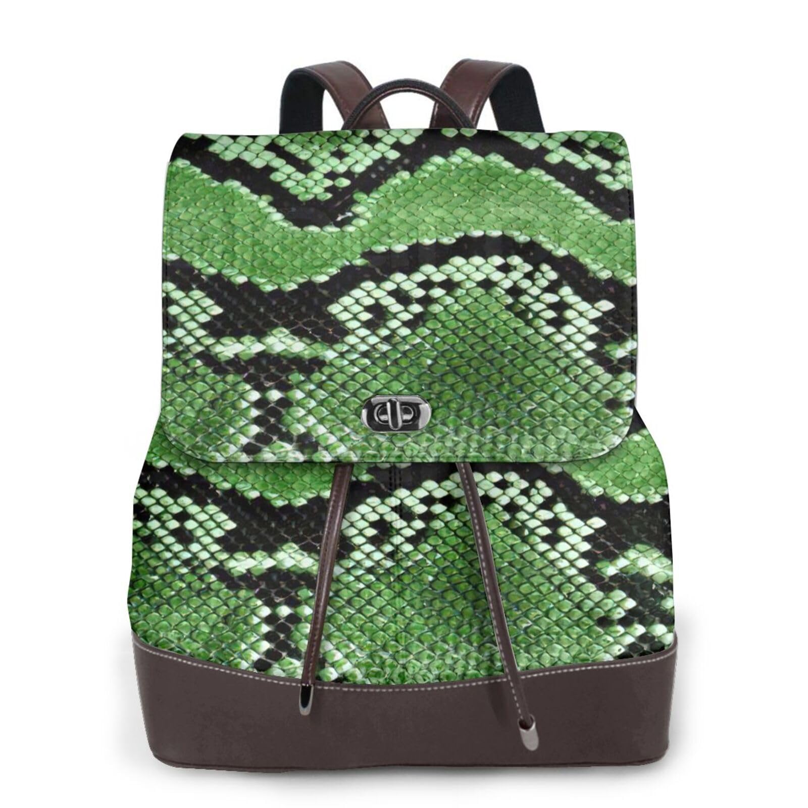 Mochila para mujer con estampado de piel de serpiente verde, ligera, versátil, moderna, diaria, casual, para viajes y trabajo
