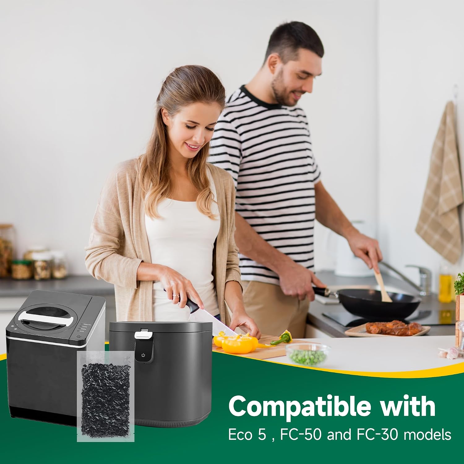 3 Packs 210g Odor Absorbing Activated Carbon Filter Refills for Lomi Smart Waste Kitchen Composter & Eco 5 & Vitamix FC-50-SP Electric Composter, Activated Charcoal Pellets