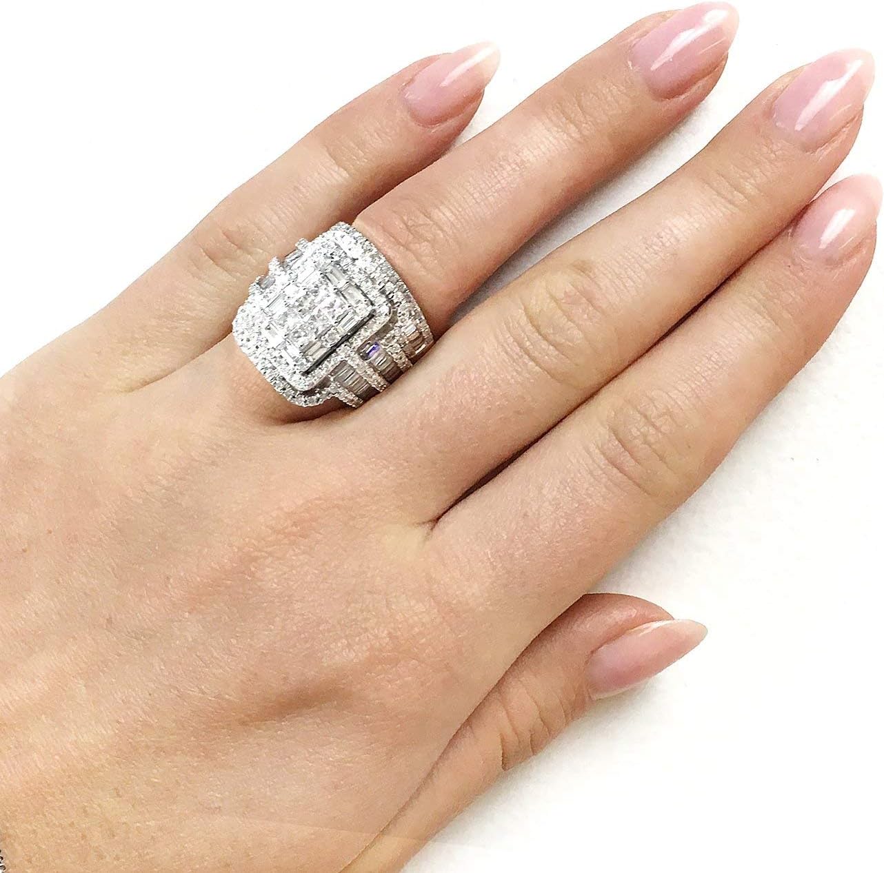 Kobelli Multi Diamond Rectangular Frame Bridal Rings Set 2 1/2 CTW in 14k White Gold