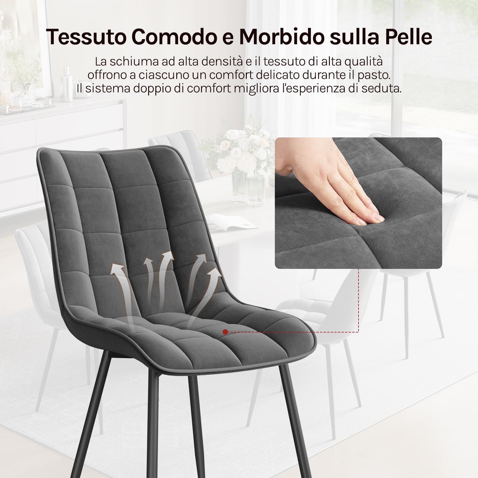 WOLTU 4X Sedie Sala da Pranzo Vintage, Sgabelli Imbottiti | Rivestimento in Velluto, Grigio Scuro