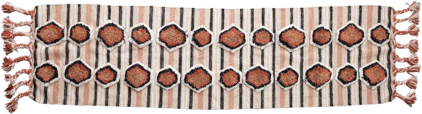 Creative Co-Op Cotton Tufted Kilim Floor Runner with Braided Tassels Rug, 96" L x 24" W x 0" H, Multicolor