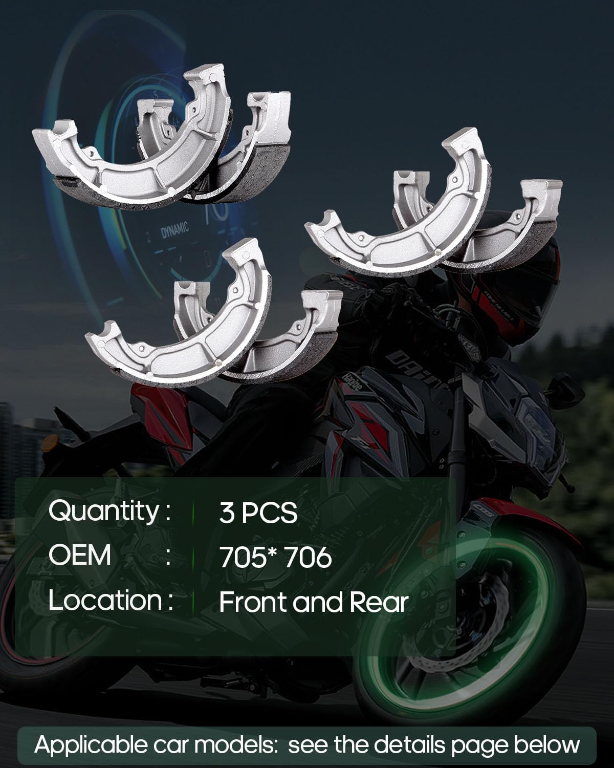 SCITOO Brake Shoes Fit for Kawasaki Bayou 220 KLF2A 1989 1990 1991 1992 1993 1994 1995 1996 1997 1998 1999 2001 2002, for Kawasaki Bayou 185 KLF185A 1986-1988, for Kawasaki Bayou 250 KLF250A 03-10