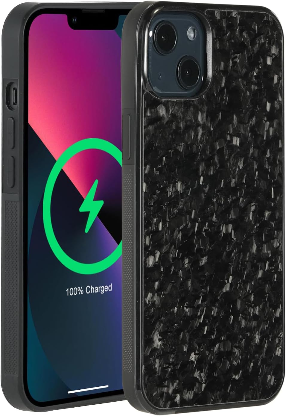 molzar Grip Series for iPhone 13 Case with Real Forged Carbon Fiber, Built-in Magnet Ring for Magnetic Mount, Compatible with MagSafe Chargers and Accessories, Glossy Black/Forged