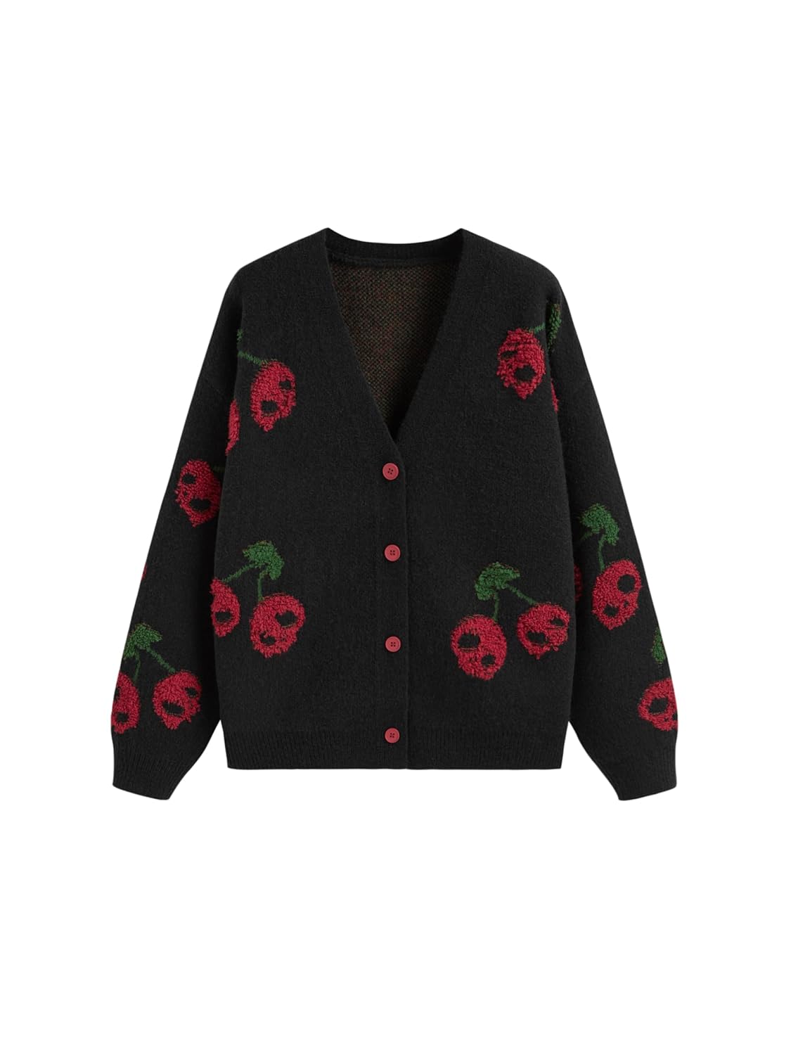 CIDER Womens Cherry Skull Cardigan Sweater Knit Button Down