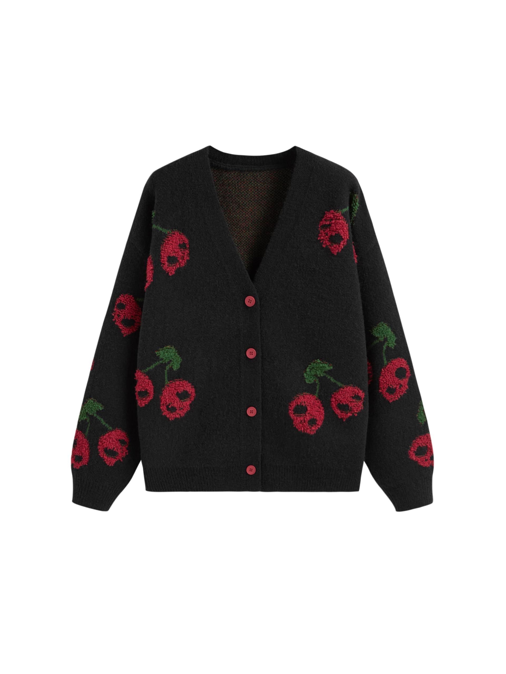 CIDER Womens Cherry Skull Cardigan Sweater Knit Button Down