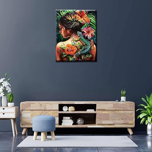 Miniatura 2 de Tucocoo Pintura de Lagarto y Mujeres por Números para Adultos Principiantes, Chica con Tatuaje Pintar por Números en Lienzo Fácil de Pintar para