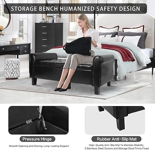 Miniatura 4 de Babion Banco de almacenamiento para el extremo de la cama, banco otomano de almacenamiento de piel sintética con botones de 51 pulgadas, banco de