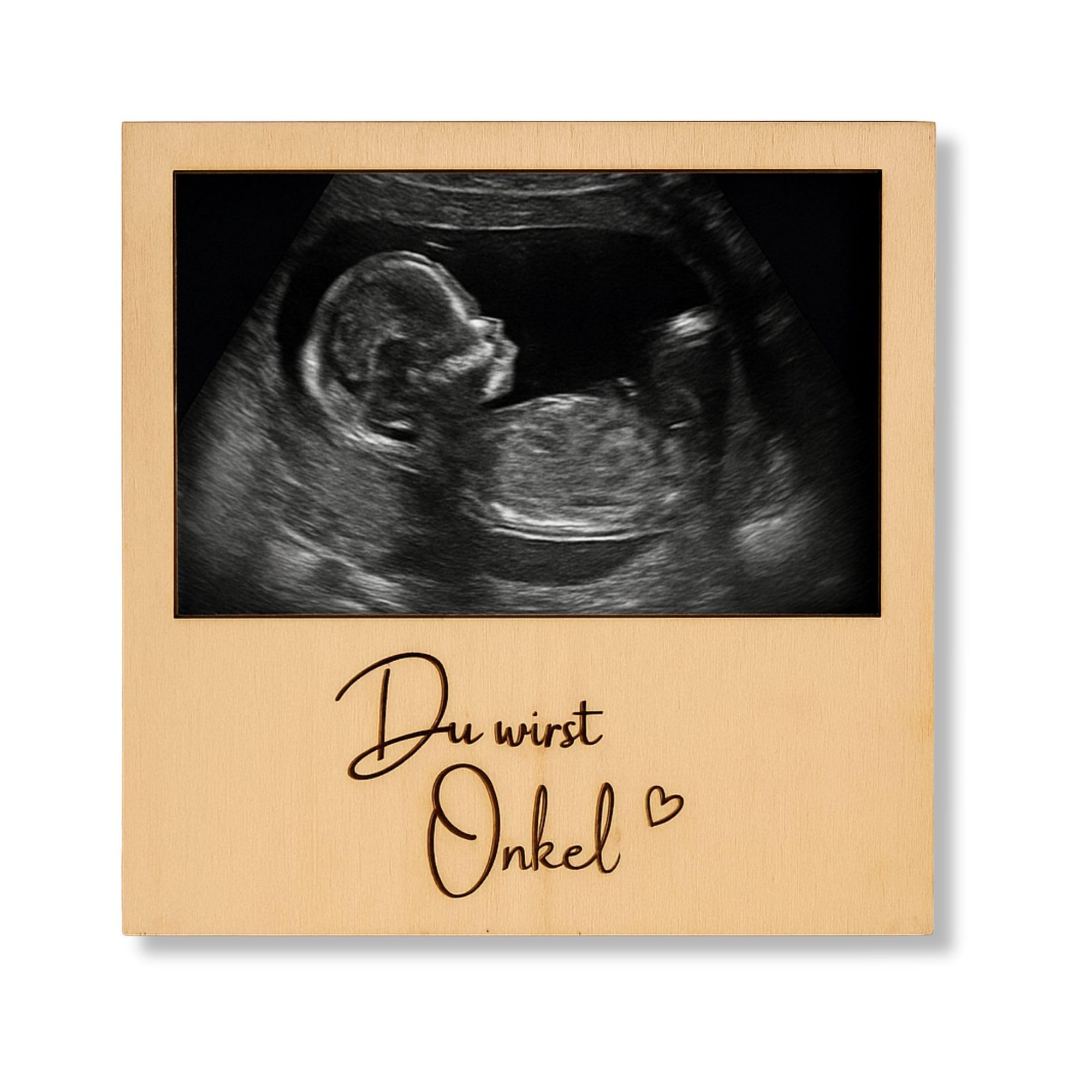 Milaboo® Holzrahmen zur Schwangerschaftsverkündung – Fotorahmen aus Naturholz mit Botschaft – Geschenk für werdende Großeltern, Tante oder Onkel (Du wirst Onkel)