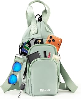 32-40 oz Crossbody Water Bottle Carrier Bag with Phone Pocket, Black | Water-repellent polyester, foil lining, 2 front zip pockets, fixed handles, padded shoulder strap and drawstring closure