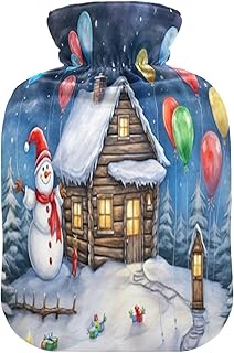 Wajiw Hot Water Bottle with Cover 2L Warm Water Bottle for Hot and Cold Compress Hot and Cold Therapies,Hand Feet Warmer,Christmas Town