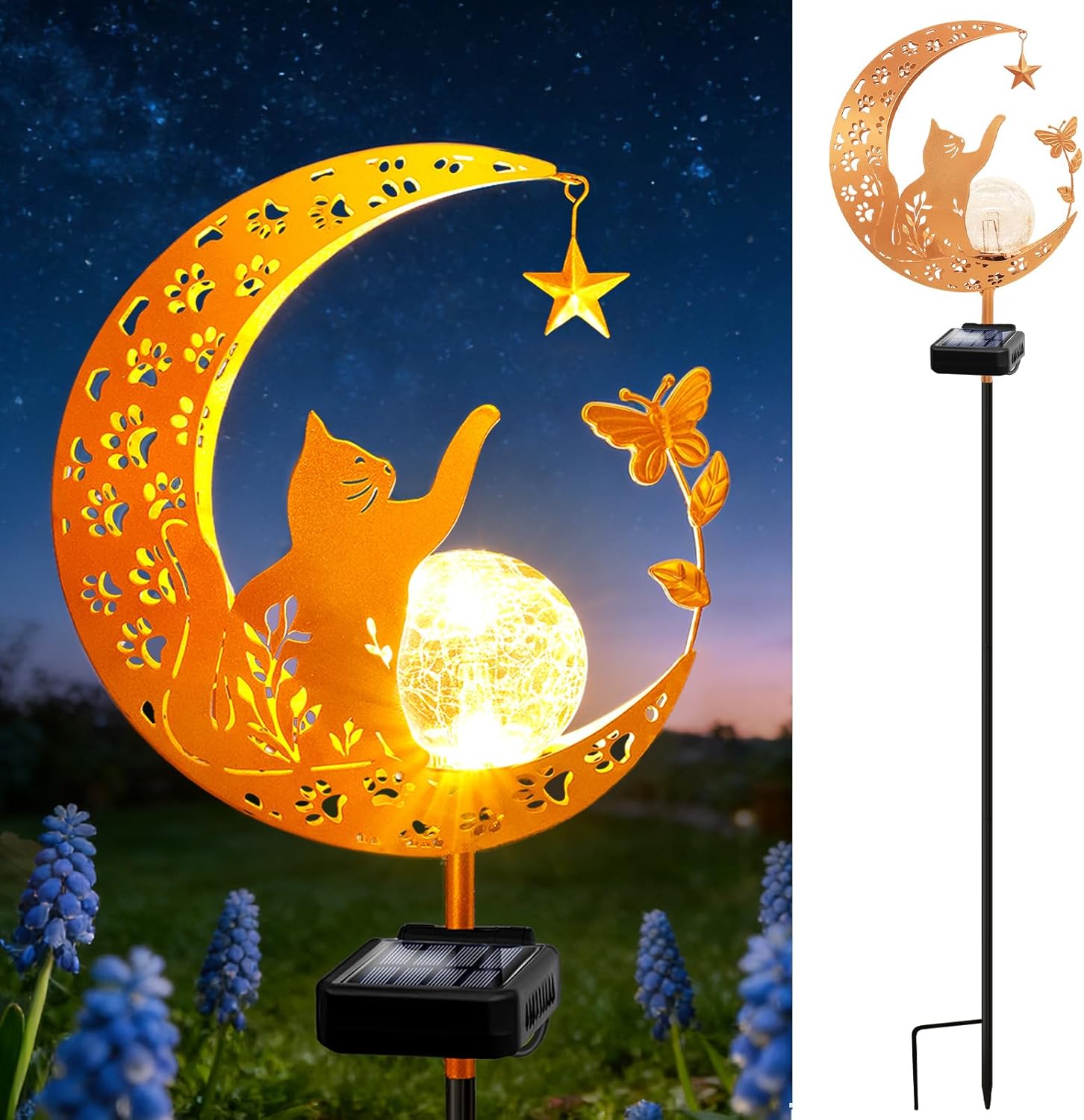 ZNYCYE Solar Lights Outdoor Decorative Moon Cat Butterfly Solar Stake Lights Birthday Gifts for Women mom Grandma, Garden Decor Waterproof for Walkway, Yard, Lawn, Patio (Warm White)