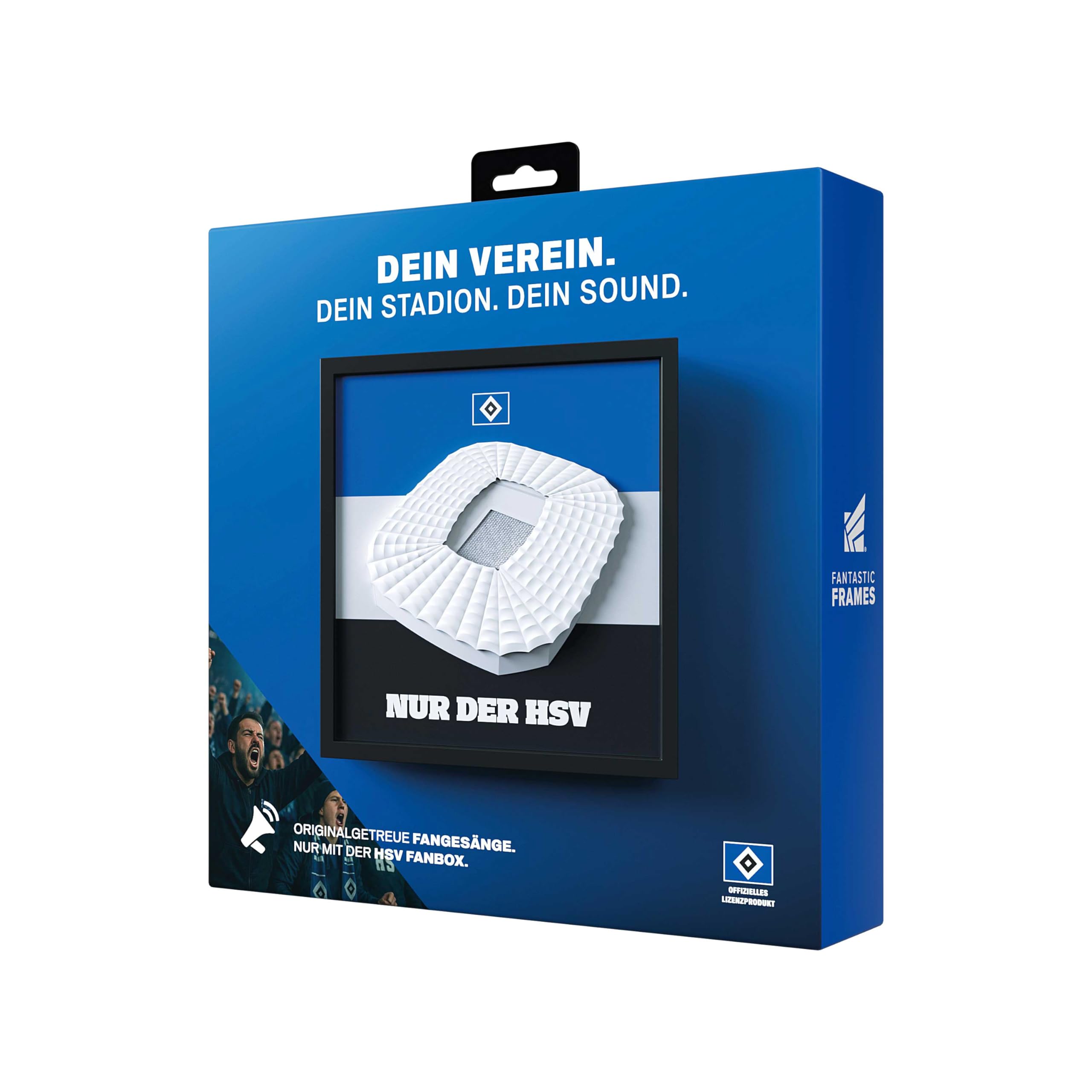 HSV FanBox – Offizielles HSV-Lizenzprodukt | Kabelloser Stadion-Sound mit Bewegungssensor, 17 originalgetreue Fangesänge & Hymnen | Geschenk für Fußball-Fans, 25×25 cm