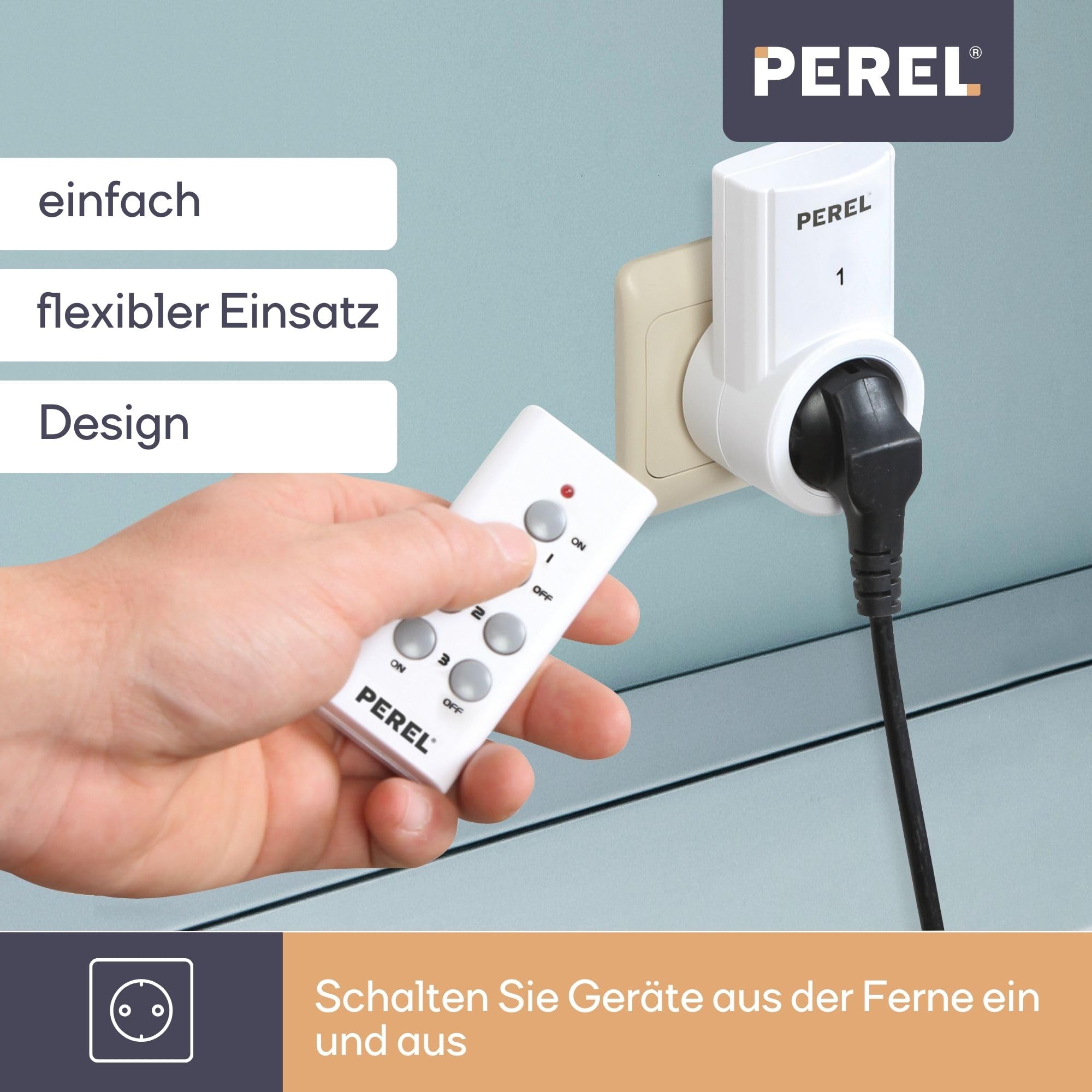 Perel Funksteckdose, mit Fernbedienung, 3er Set, bis zu 25 m, 10 A, 2300 W, weiß