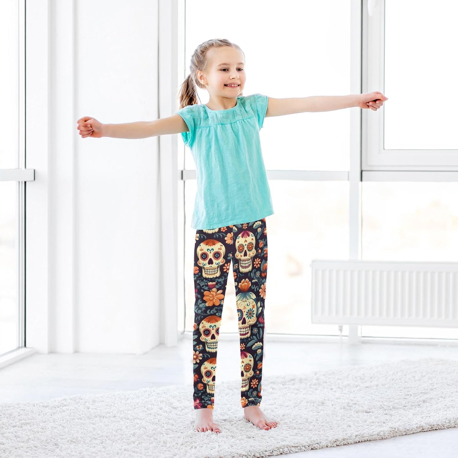 GAIREG Girls Activewear Leggings Retro Flower Skull