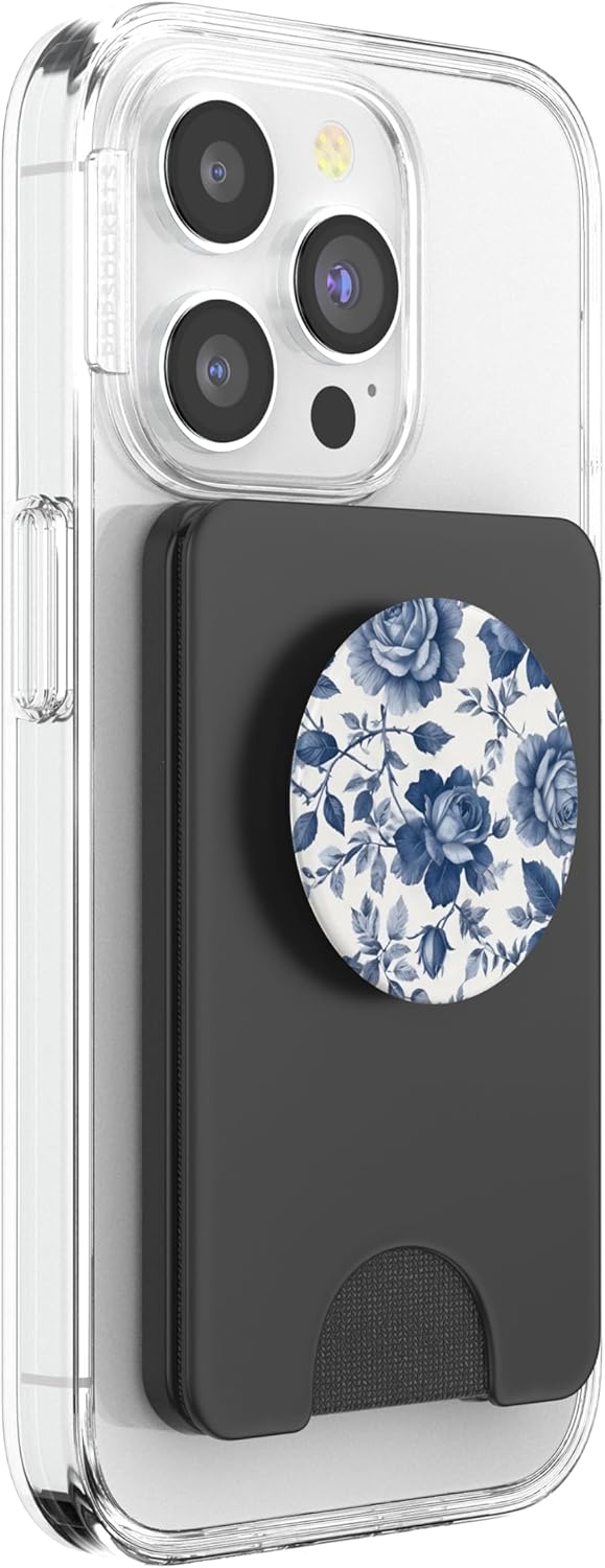 Rose Flower Blue White Rose Floral PopSockets PopWallet for MagSafe