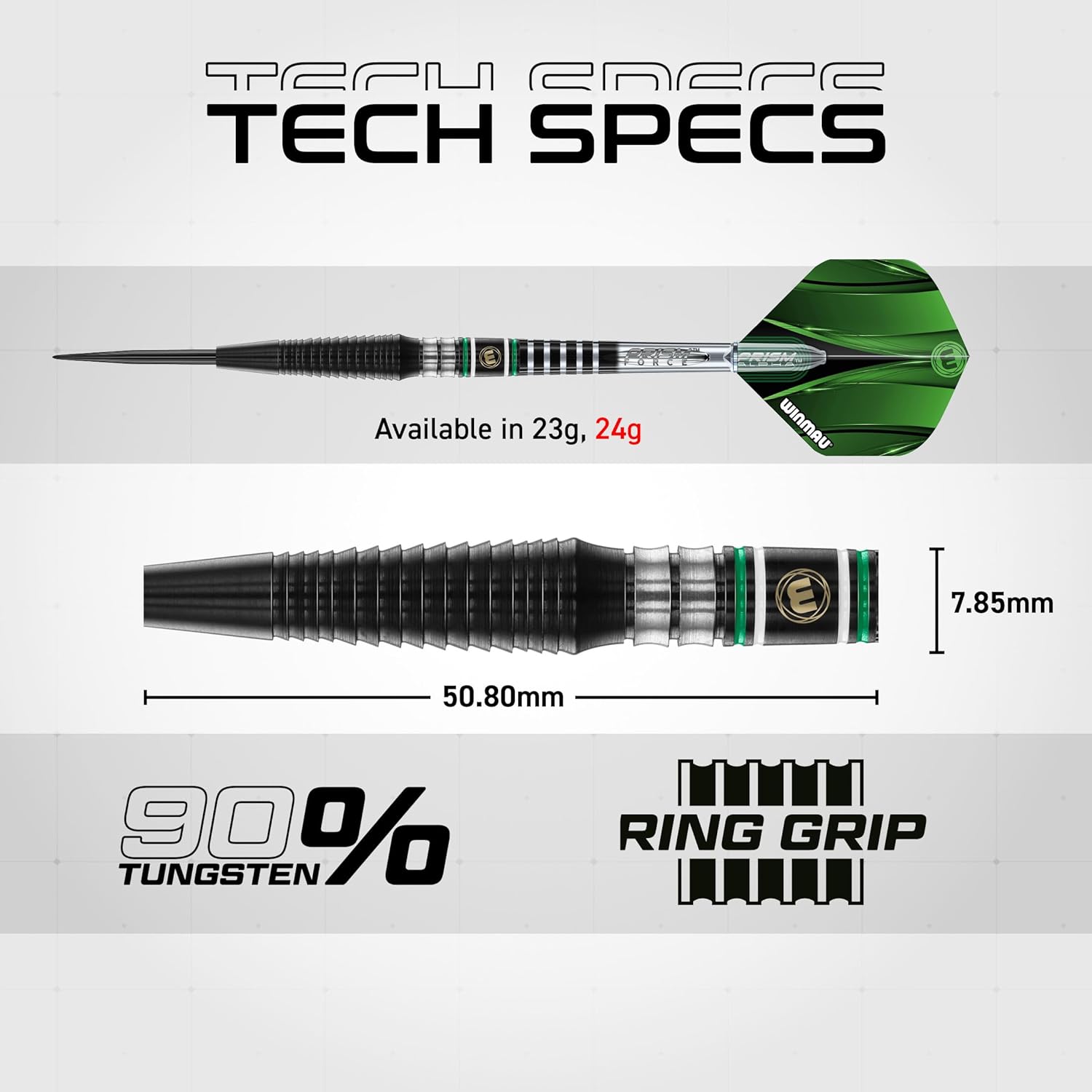 Winmau Darts - Sniper Black Professional 90% Tungsten Darts Set with Dart Flights and Dart Stems (Shafts) - Available in Soft Tip 18g and Steel Tip 23g & 24g