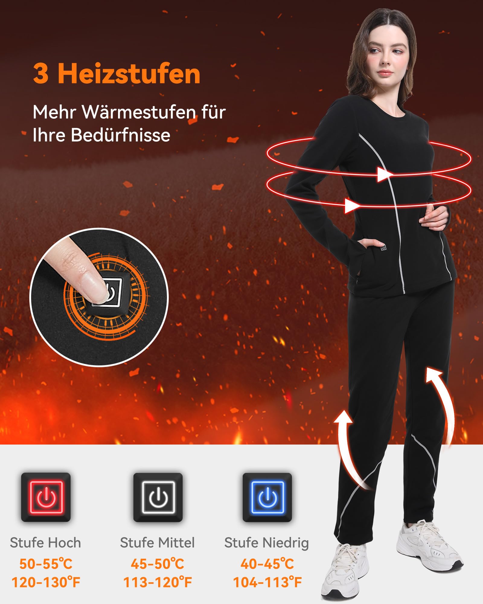 FERNIDA Beheizbare Unterwäsche Set, Damen Beheizte Warme Thermounterwäsche, Winter Warme Beheizbare Kleidung für Alltag Zuhause und Outdoor-Aktivitäten, L
