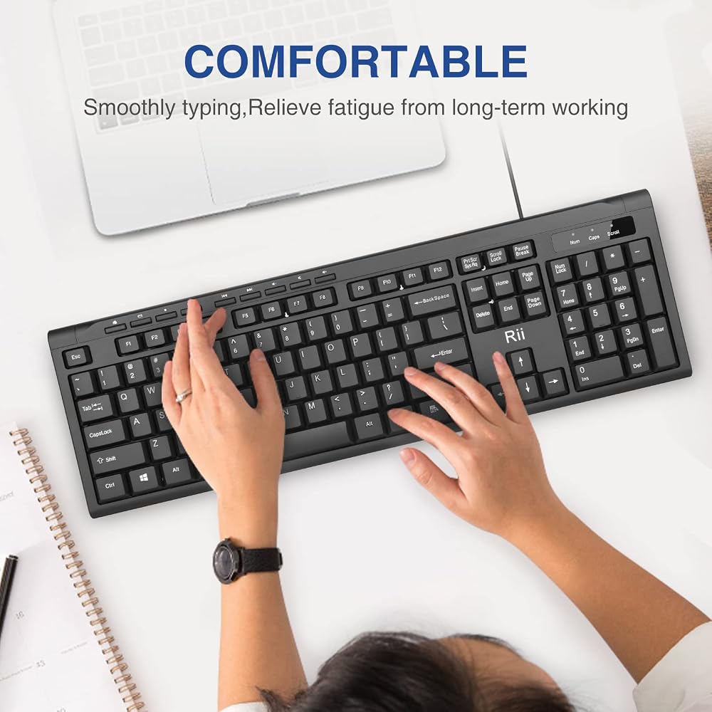 Rii RK907 Ultra-Slim Compact USB Wired Keyboard for Mac and PC,Windows 10/8 / 7 / Vista/XP (Black) (1PCS)
