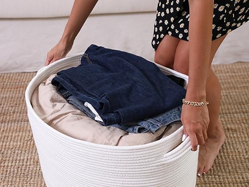 Miniatura 92 de Cesta de almacenamiento rectangular extragrande de 22 x 14 x 18 pulgadas con tapa, cesta de almacenamiento grande de cuerda de algodón, cesta