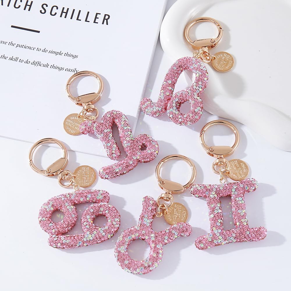 Sparkly Pink Rhinestone Zodiac Constellation Keychain Bag Charm image 3