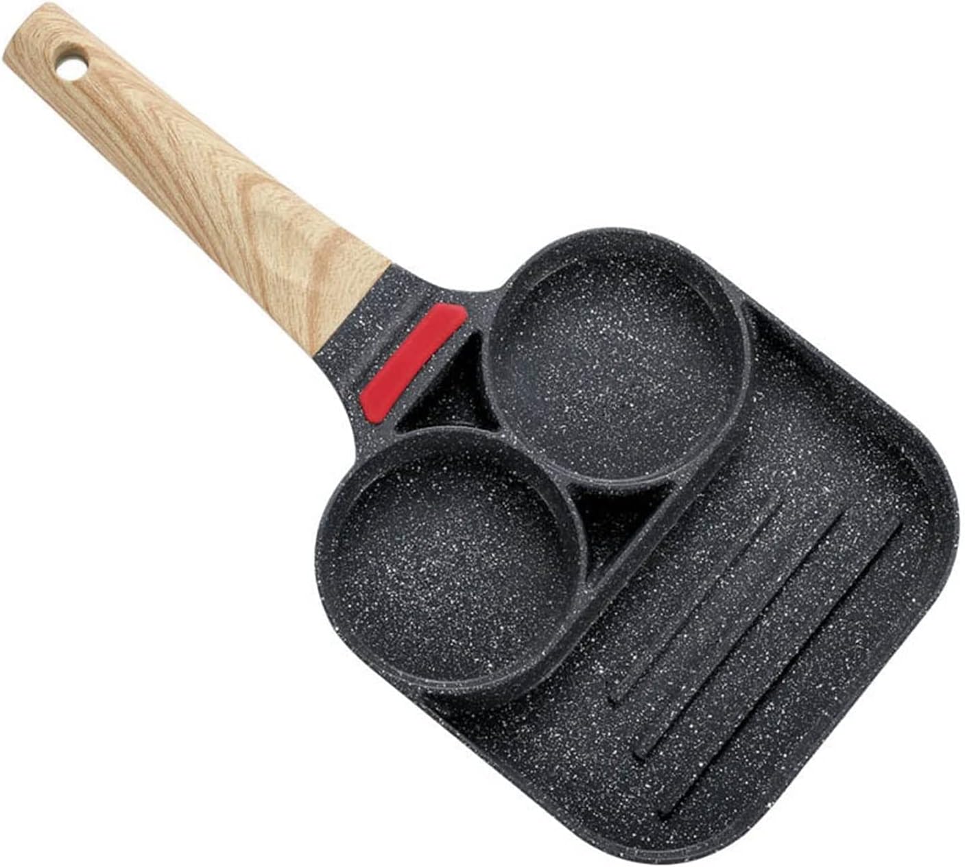 Omelet Pan,Pan Nonstick Egg Frying Pan, Pan Non-Stick Coating 2 Hole Fried Egg Hamburger Pan With Wooden Handle Suitable For Gas Stove And Induction Cooker