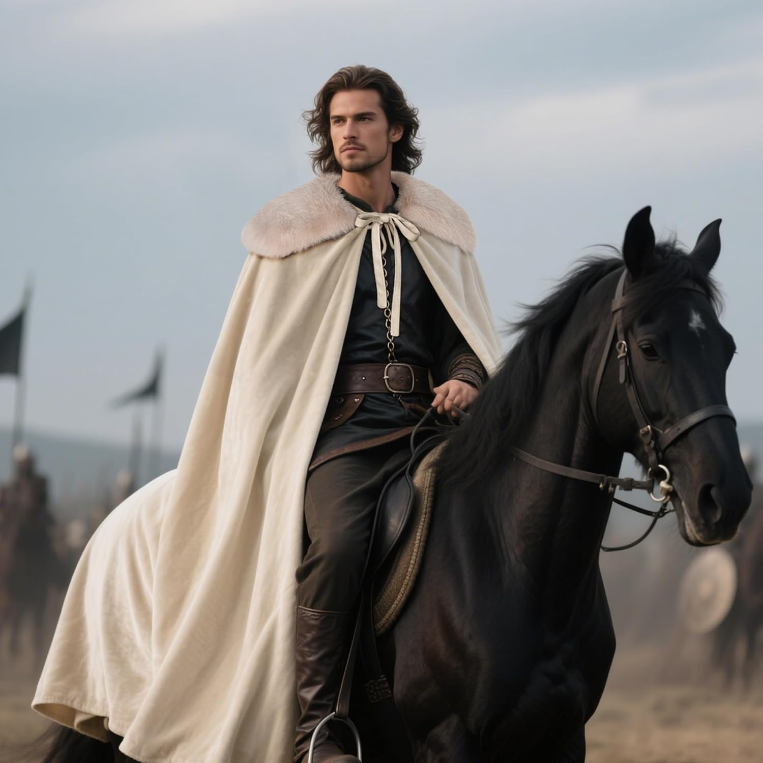 L'VOW Viking Fur Cloak Renaissance Fur Cape - Velvet Cloak with Fur Medieval King Cape Cosplay Costume - Image 2