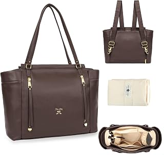 miss fong Diaper Bag Tote Diaper Bags Convertible Mommy Bag Hospital Bag | 12 Pockets Pañaleras Para Bebe with Changing Pad Large Capacity Diaper Tote Stroller Straps & Insulated Pockets for Mom & Dad
