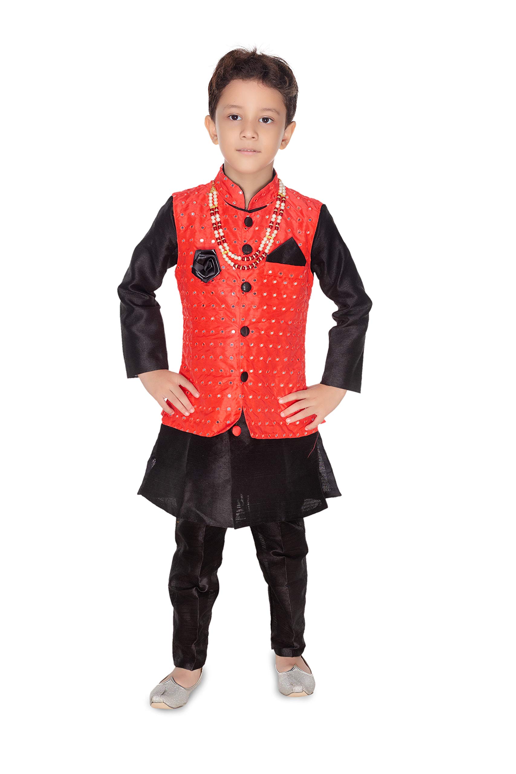 new gen Boys Festive Full Sleeve Waist Coat Kurta & Paijama Pant with Necklace(BR)-picture-51