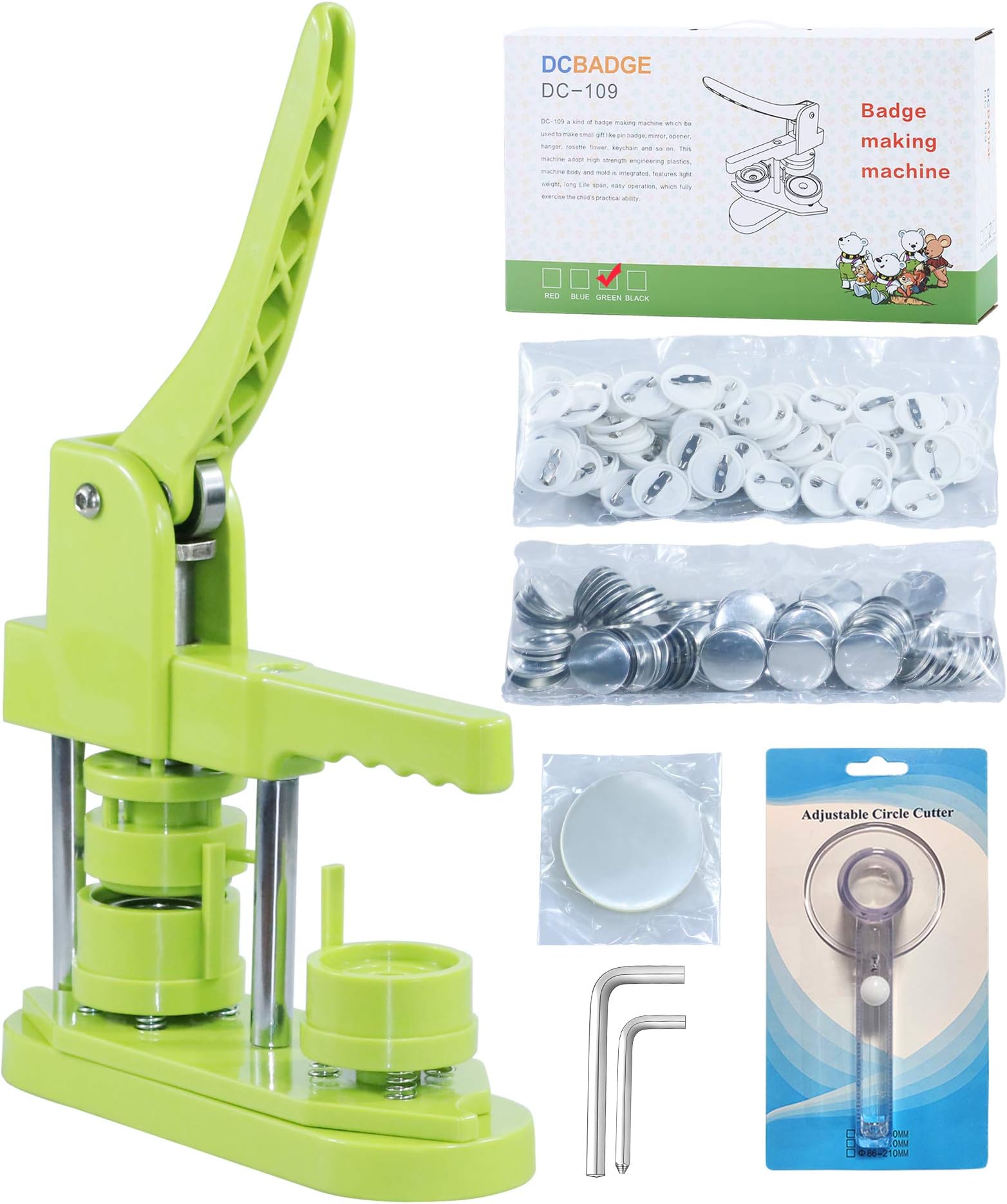 Happizza Button Maker Machine, (3rd Gen) Installation-Free 32mm(1.25 in) DIY Pin Button Maker Press Machine Kit, Badge Punch Press Machine with Free 500pcs Button Parts&Pictures&Circle Cutter