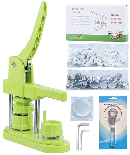 Happizza Button Maker Machine, (3rd Gen) Installation-Free 32mm(1.25 in) DIY Pin Button Maker Press Machine Kit, Badge Punch Press Machine with Free 500pcs Button Parts&Pictures&Circle Cutter - 1.25 inch / 32mm