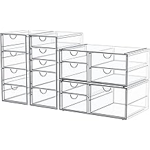 Makeup Organizer Storage with 16 Drawers, 4 Pcs Desktop Office Supplies, Desk Organizers, Clear Accessories, Dustproof Storage Drawer and for Make Up, Jewelry, Pen, Stationary