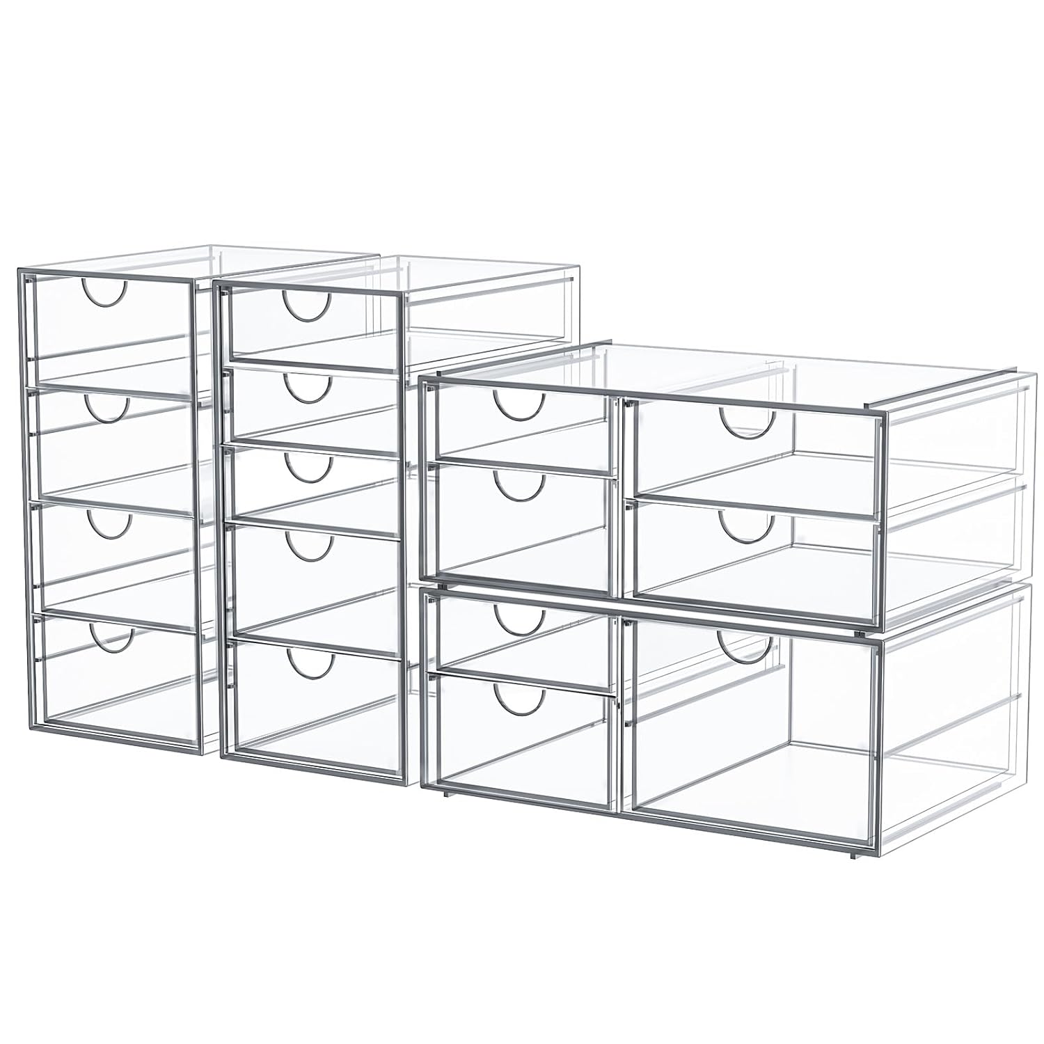 caktraie Makeup Organizer Storage with 16 Drawers 4 Pcs Desktop Office Supplies Desk Organizers Clear Accessories Dustproof Storage