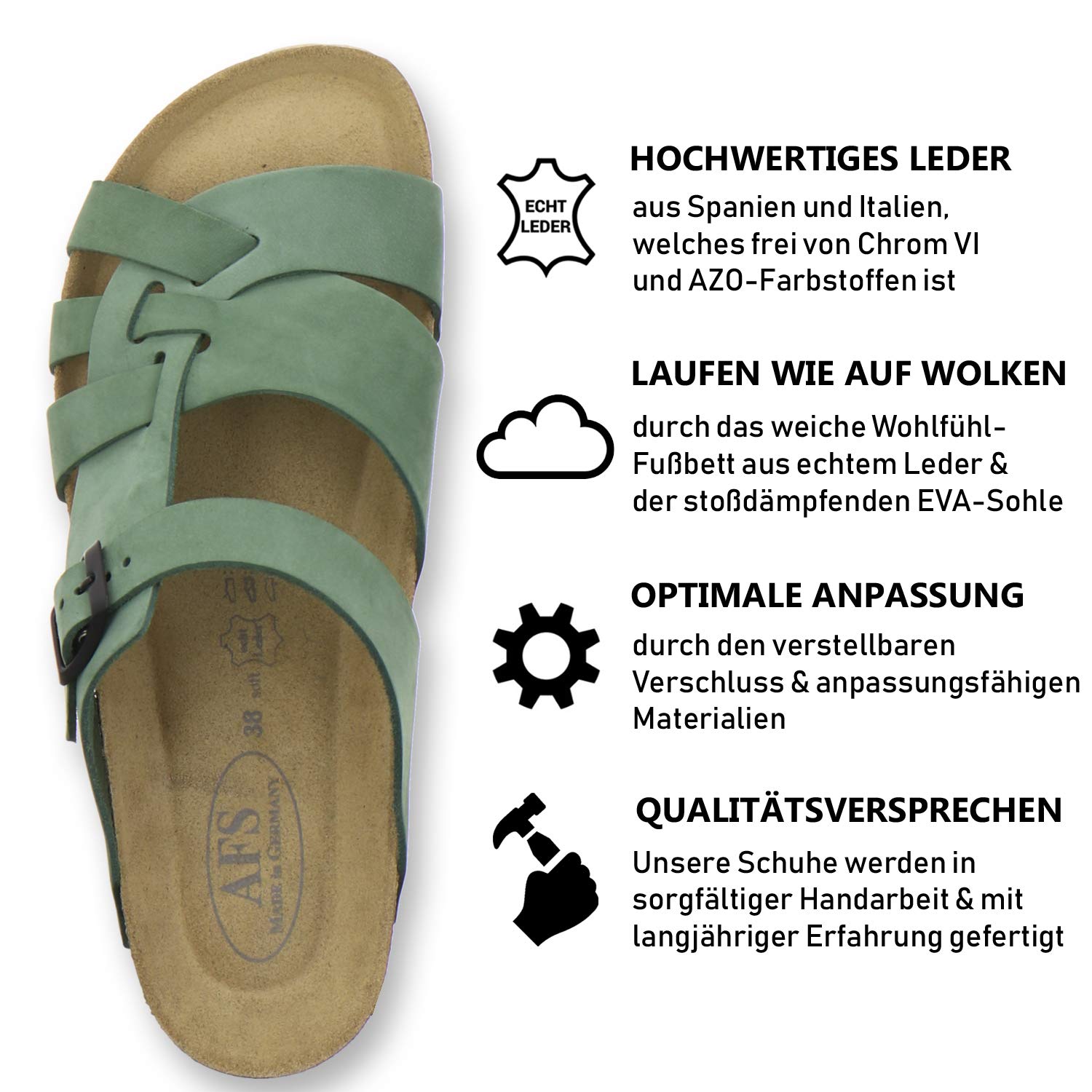 AFS-Schuhe Damen Pantoletten aus echtem Leder, hochwertige Hausschuhe für Frauen Made in Germany