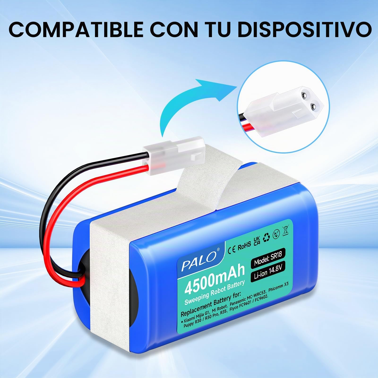 4500mAh Batería para Rowenta RS-RT900866, Rowenta Tefal Explorer Serie 20 40 45 50 60, cmicr18650f5-4s1p, Rowenta Explorer 20 RR682, RR687, 40 R727, RR724, Robot Vacuum E12