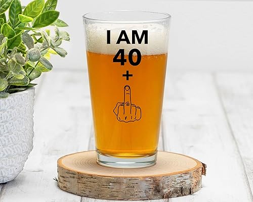 Miniatura 3 de Vaso de cerveza con texto en inglés "Happy Birthday" "I Am 40 Plus 1 vaso de cerveza de 16 onzas, divertido vaso de cerveza de dedo medio para