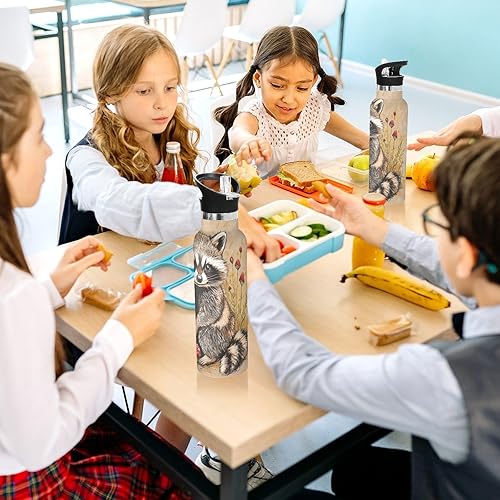 Miniatura 6 de Botellas de agua reutilizables con asa Sweet Raccoon, terracota, a prueba de fugas y sin bisfenol A, mantienen el calor y el frío, para deportes,