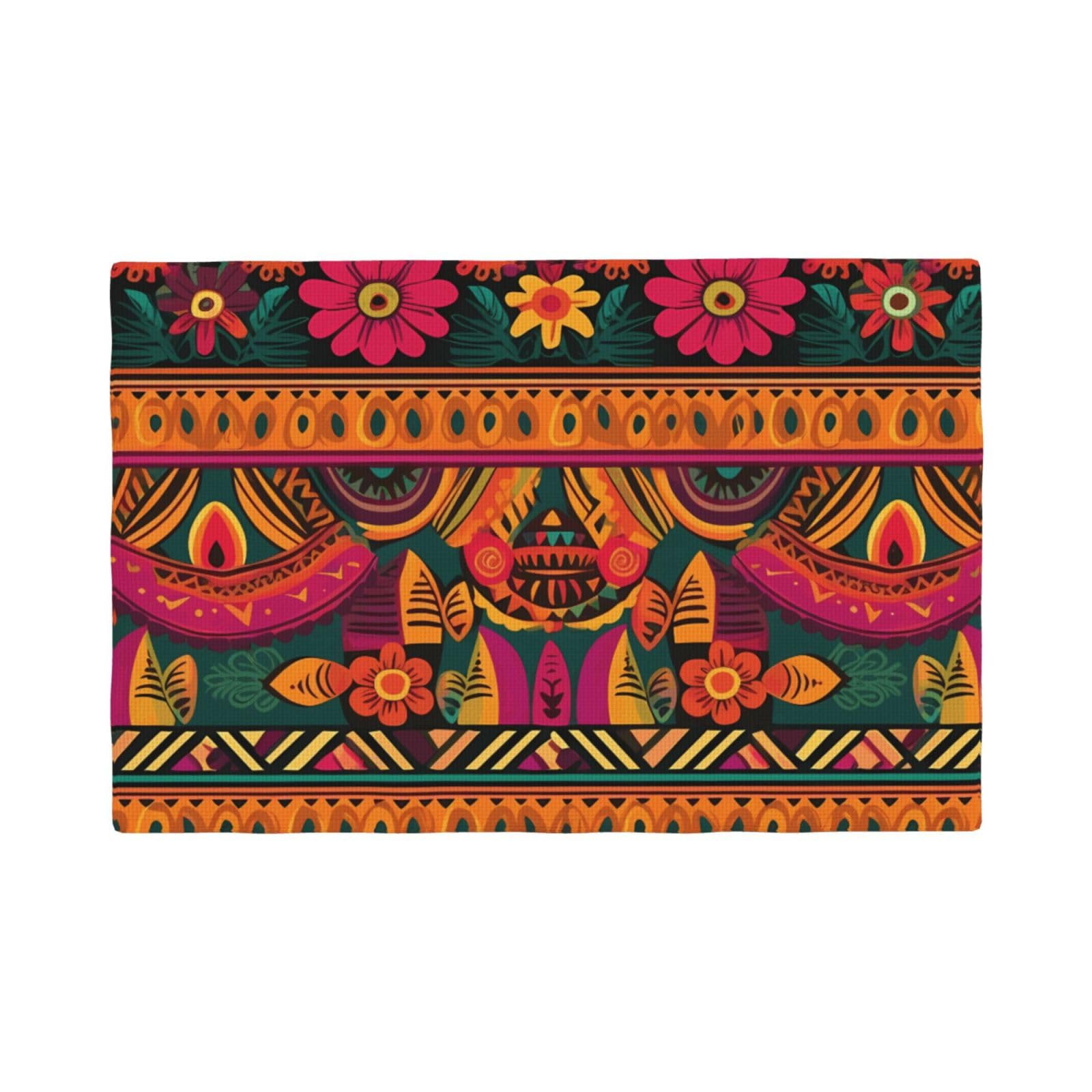 Paqolsmckr Six Piece Placemat Set Of 6 Pvc Place Mats Non-Slip Table Mats Mexican Folk Art Boho Placemat For Kitchen Heat Resistant Desktop Protection Mat For Dining Table