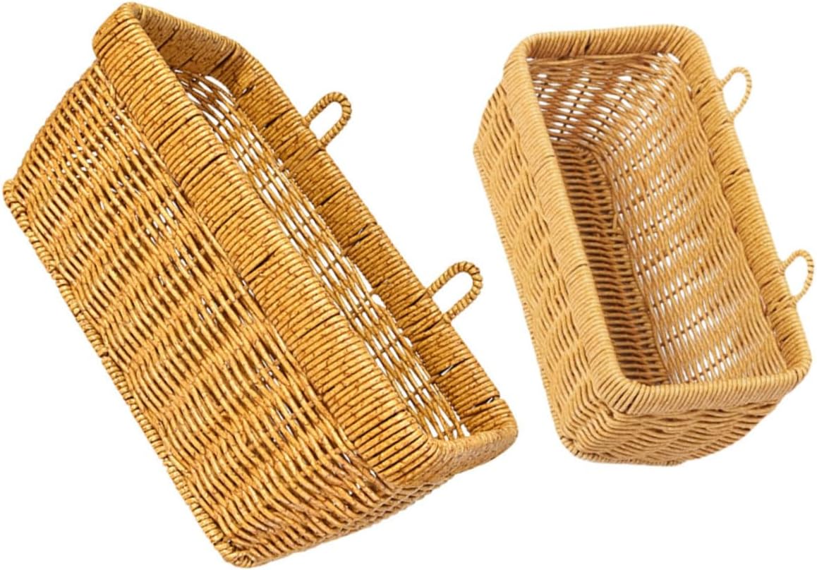 2pcs Woven Wall Storage Basket Multi Purpose Hanging Organizer for Garlic Ginger Onions Eggs Fruits Faux Rattan Kitchen Storage