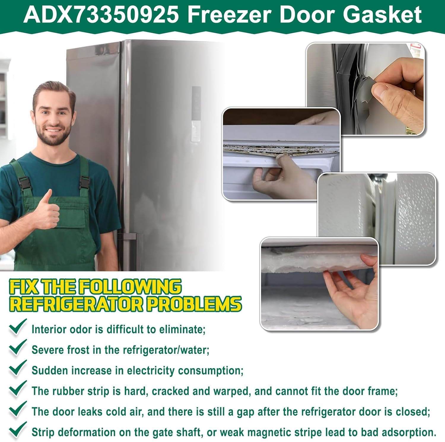 UPGRADED ADX73350925 Refrigerator Freezer Door Gasket Replacement Compatible with LG Refrigerator Parts Fridge Door Seal, Replaces Part Number ADX52752607 4987JJ1004A 2657318 Kenmore Freezer Door Seal